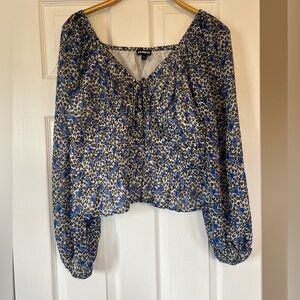 Express Blue and Black Floral Shirt